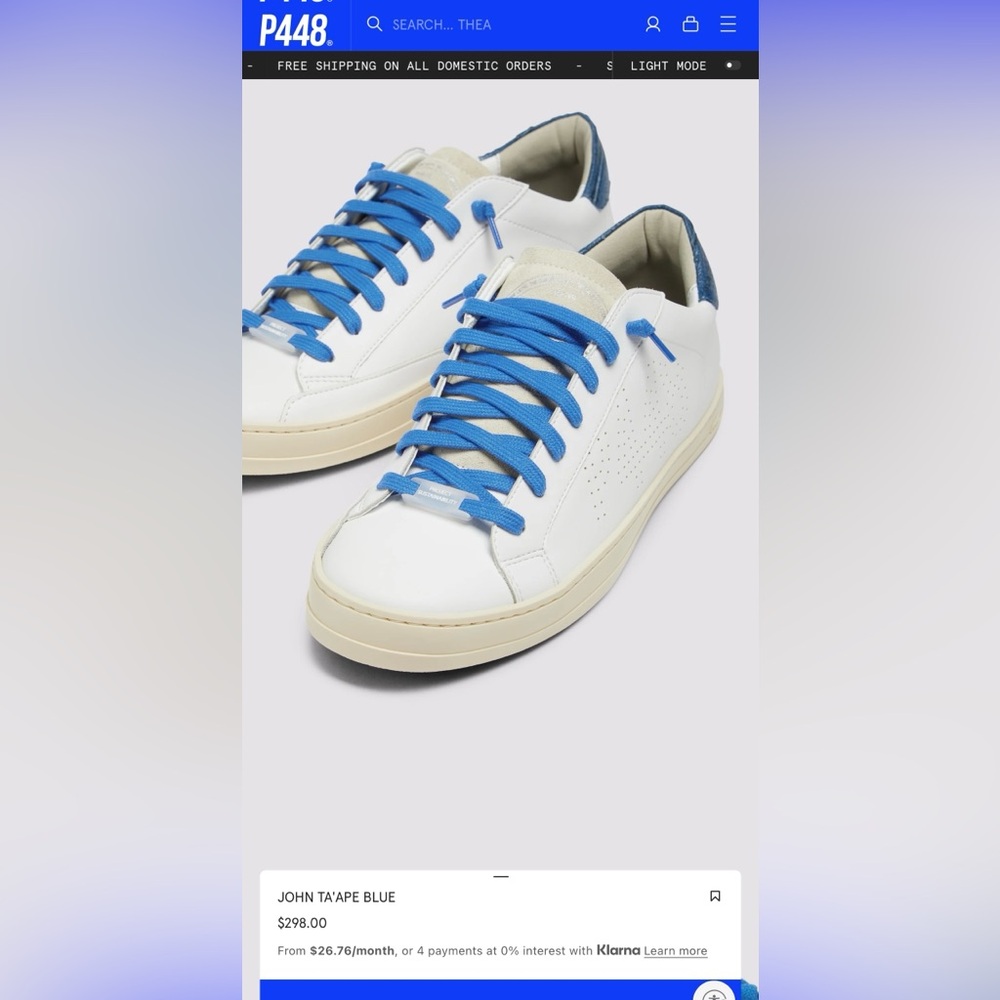 P448 Women’s Sneakers in White with Blue Highlights - Picture 10 of 11